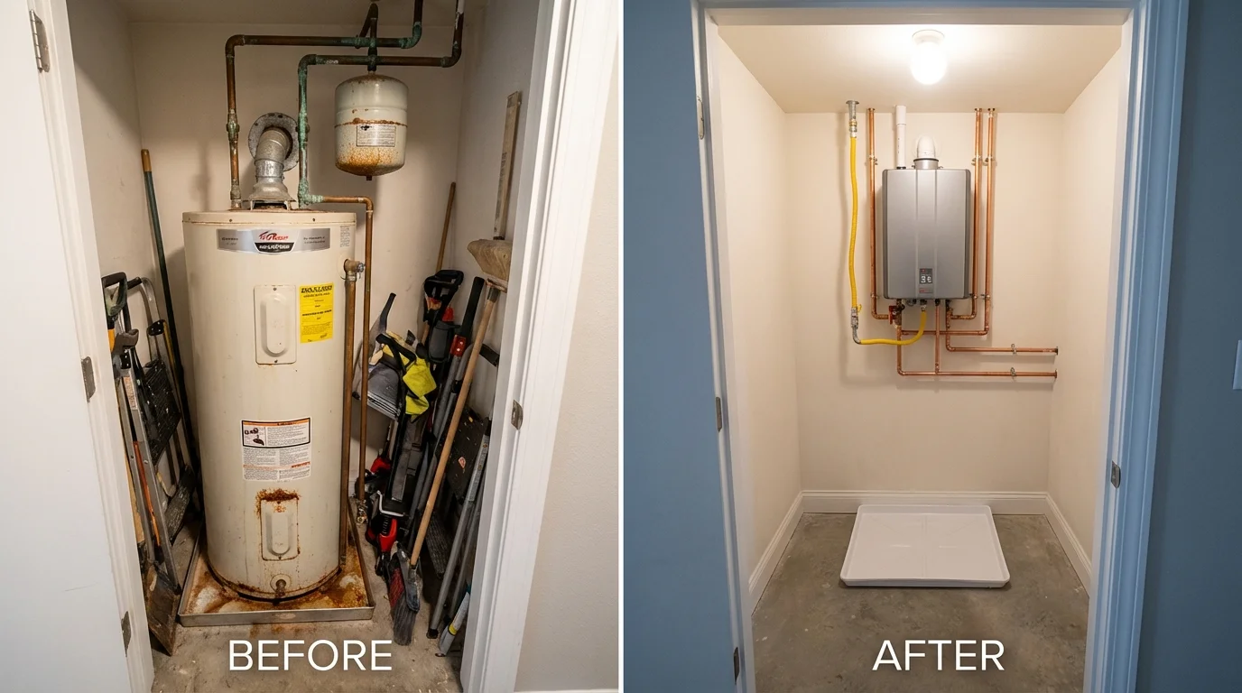 Tank water heater versus wall-mounted tankless unit comparison for Midway, TN homeowners