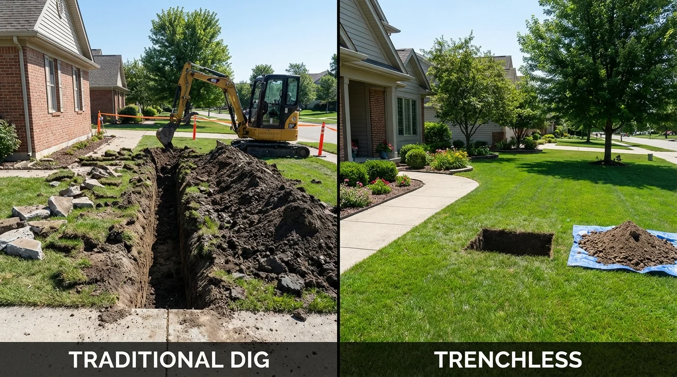 Trenchless sewer repair with minimal yard damage versus traditional excavation in Midway, TN